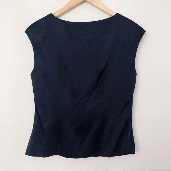 [Doncaster] Navy Silk Ruched Cap Sleeve Side Zip Top - Picture 6 of 6